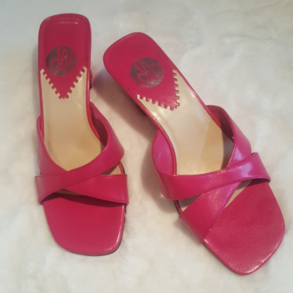 DL ♡ Gorgeous Bright Pink "Berkley" Open Toe Slip On Cris Cross 2.5" Heels 5.5M - Picture 13 of 15